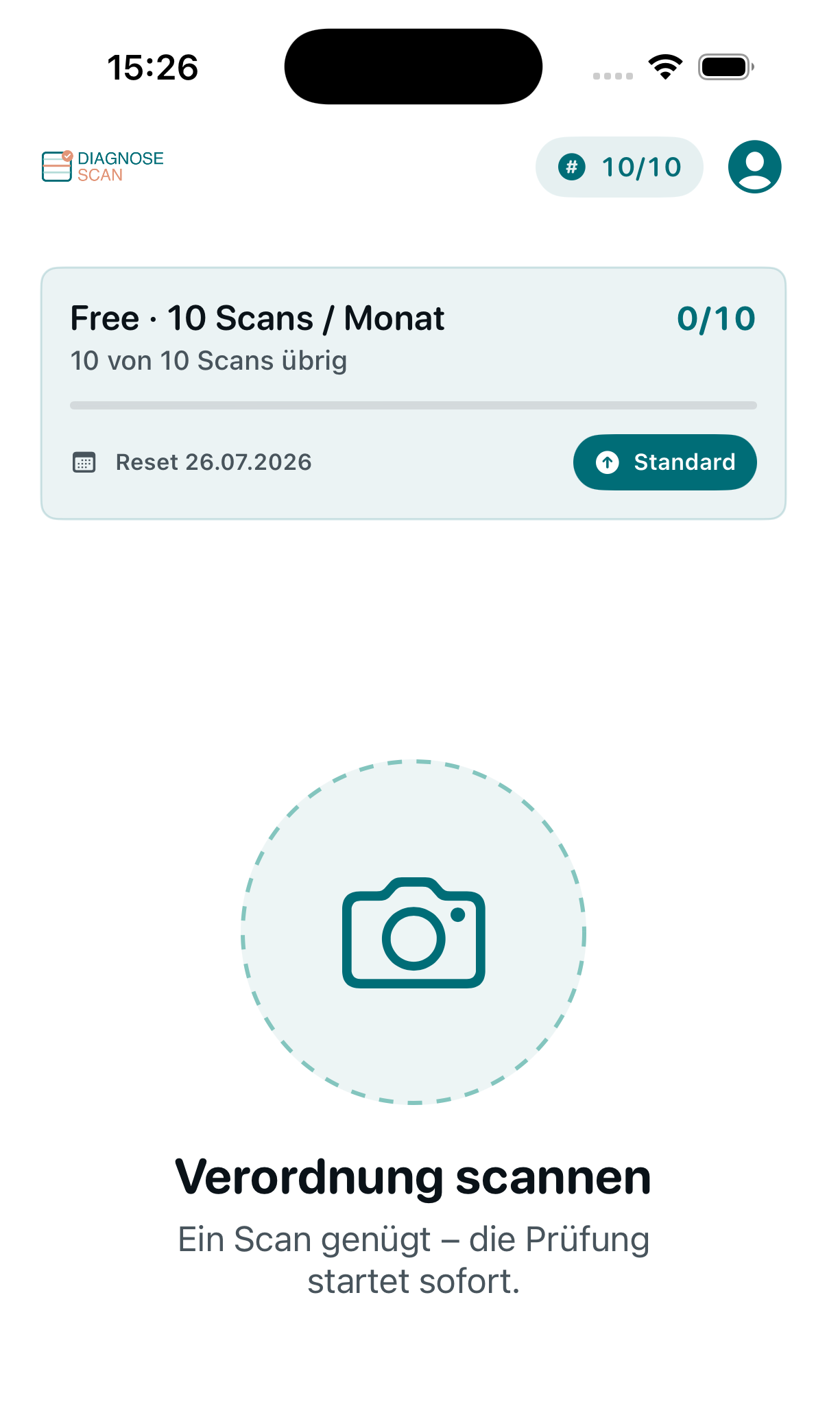App-Screenshot: Verordnung scannen
